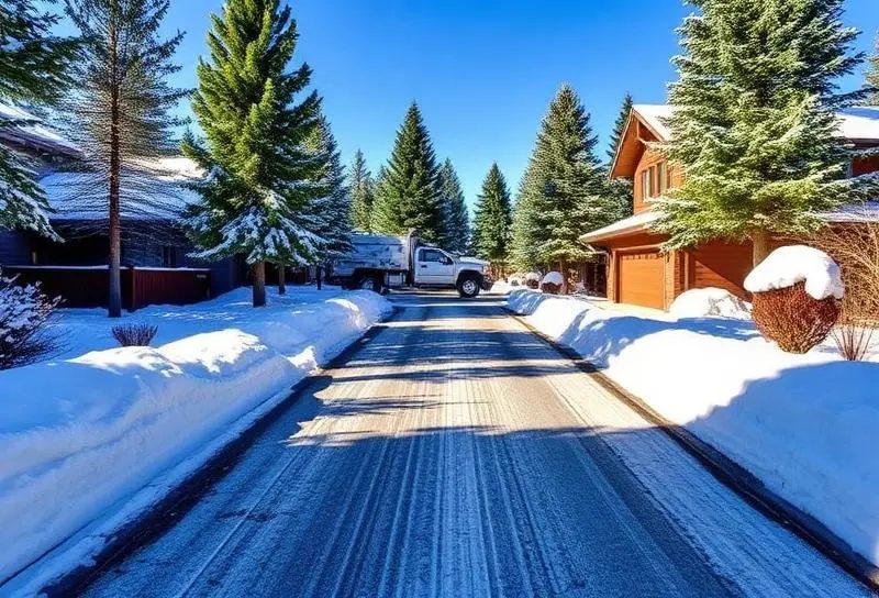Plow clearing snow from a Sunriver driveway